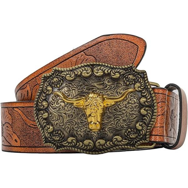 MH-120cm Western läder cowboy spänne bälte för män, kvinnor, jeans