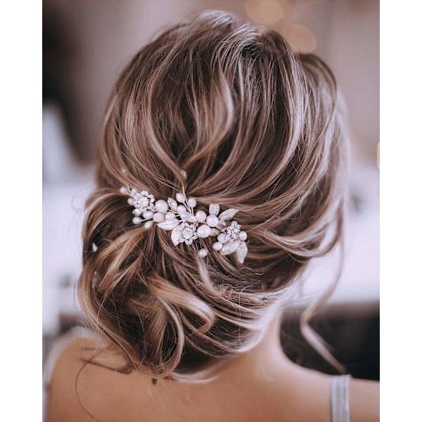 Brud Bröllop Kristall Hår Vinstockar Blomma Löv Huvudstycken Bröllopshår Accessoarer för kvinnor och flickor (Silver)