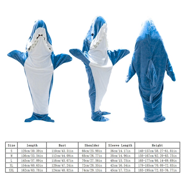 Tegneserie Hai Sovepose Dyr En-delt Pyjamas Flanell Hai Hjemmetøy Høst og Vinter Sea blue XL