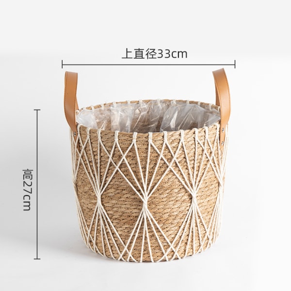 Halmplanta extra stor extra stor krukväxt blomkorg växtkorg vävd golv inomhus bonsai White fishing net with bulging belly large