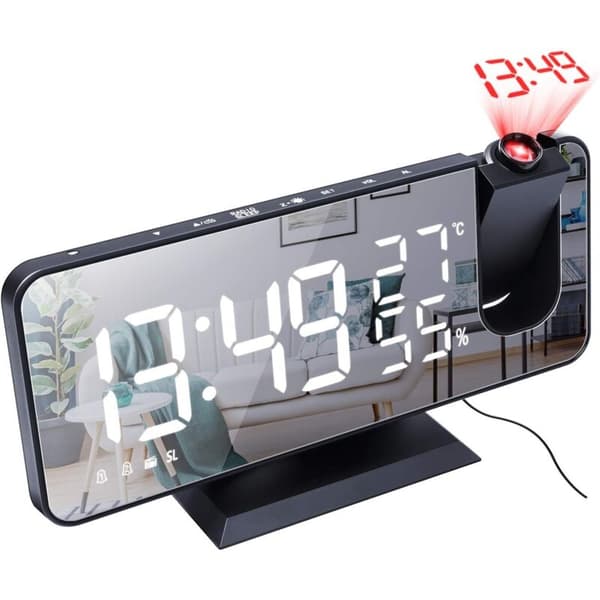 Stor LED Spegel Väckarklocka 18,8 cm