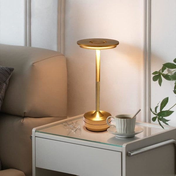 Sladdlös I-formad metallisk bordslampa med touchsensor, 3 färger dimbar laddningsbar skrivbordslampa Gold 2pcs