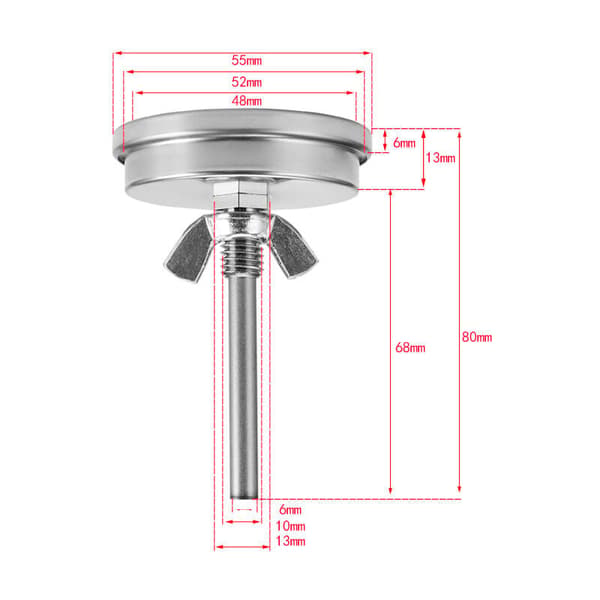Ovnstermometer i rustfritt stål BBQ Grill Røykovnstermometer 75℃ til 300℃ og 150℉ til 600℉ (Type B 300°C)