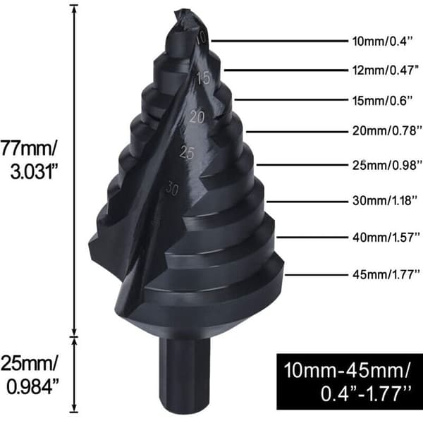 Titaniumbelagt HSS spiralbor 10-45 mm til aluminium, kobber, rustfrit stål
