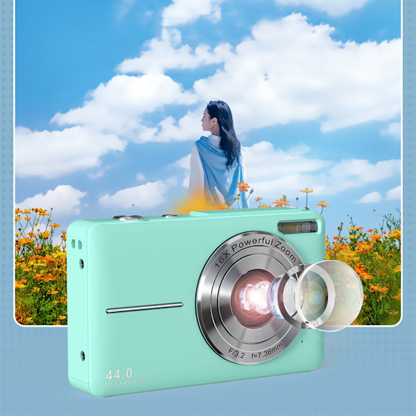 Digitalkamera 1080p FHD-kamera Autofokuskamera 44MP kompaktkamera 2,4 tums LCD-skärm 16x digital zoom Uppladdningsbar minivideokamera för