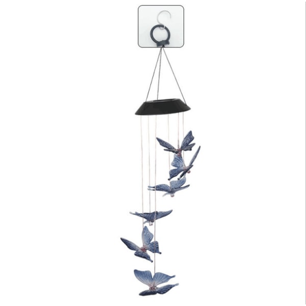 Aurinkoinen Kolibri Tuuli Chime Valo LED Joulu Perhonen Valo Puutarha Aurinko Tuuli Chime Valo Maisema Valo Puutarha Valo Black 6 lamp holder Gray-red butterfly