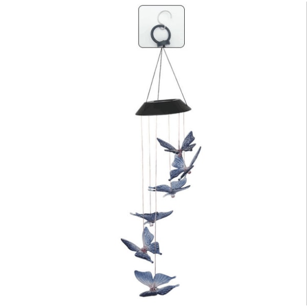 Solcellskolibri vindklocka ljus LED jul fjäril ljus trädgård sol vindklocka ljus landskapslampa trädgårdslampa Black 6 lamp holder Gray-red butterfly