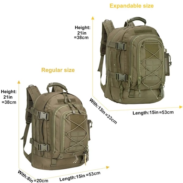 60L Suuri Sotilastaktinen Reppu Armeijan Molle Hyökkäysreppu Miesten Reput Matkustaminen Leirintä Metsästys Vaellus Laajennettava Reppu -1 MULTICAM MULTICAM