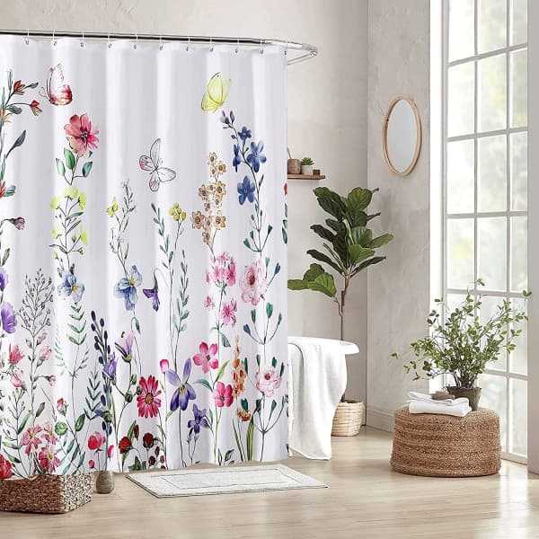 Dusjforheng med blomstermønster, vanntett, 180 cm