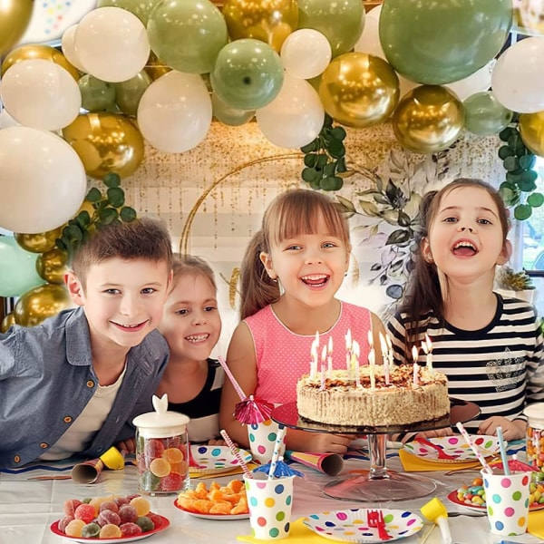 60 st Retro Ballonger Grön Vit Guld Konfetti Latex Ballonger, G