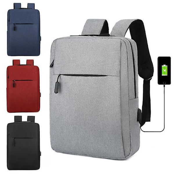 Matkailuun sopiva kannettava reppu, ohut, kestävä, USB-latausportti, vedenpitävä laukku, harmaa gray