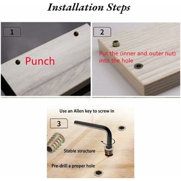 Pakke med 20 stk. M6/M8/M10 sinklegering gjengede sekskantmuttere, sortiment av sinklegering innsettingsmuttere (M613mm)