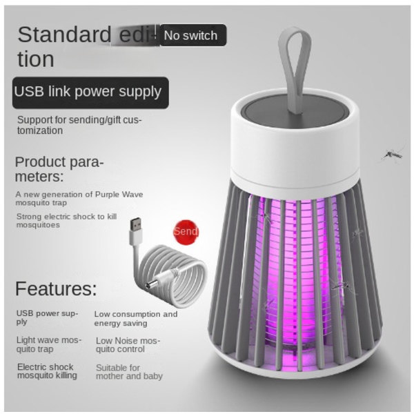 Myggdödande lampa Lågt brus Låg strålning USB-laddning Multifunktionell bärbar mygglampa för hemcamping[Laddningsmodell] Standard Edition - Grå Standard Edition - Gray USB+plug (adapter)