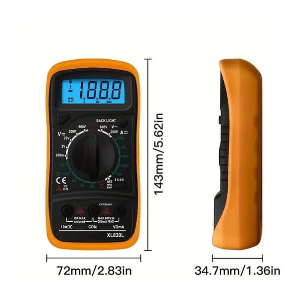 XL830L Digitalt Multimeter 2000 Tællinger, Mini Spændingstester til AC/DC Strøm, Modstand, Summer, Transistor, med Baggrundsbelyst LCD-Skærm