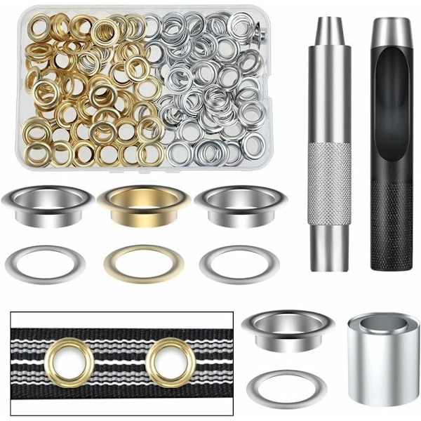 100 Set Öljetter med Brickor för Läder, Canvas, Tält, Markis (1/2 Tum)