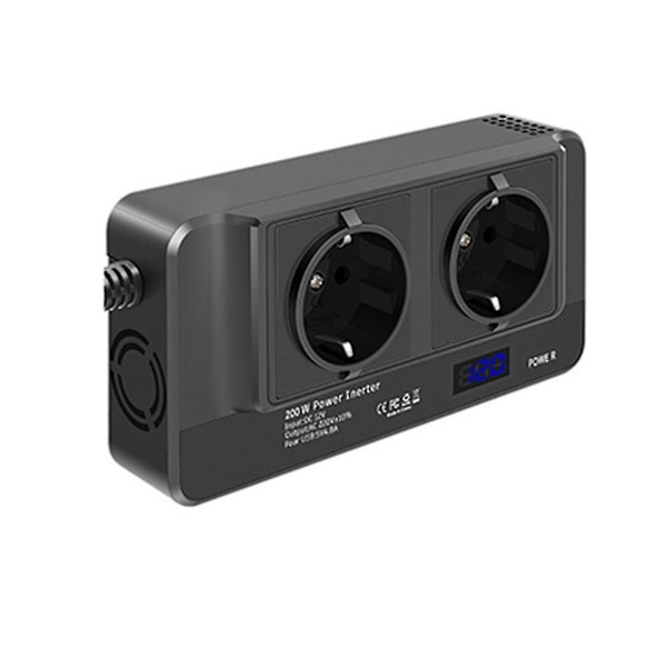 200w auton invertteri, jännitteenmuunnin 12v - 220v älykkäällä ajannäytöllä LCD, 2 pistorasiaa ja 4 USB c
