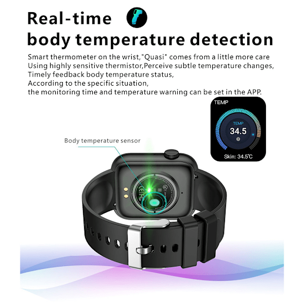 Smart Watch til mænd med pulsmåler og fitness tracker - blå-sort