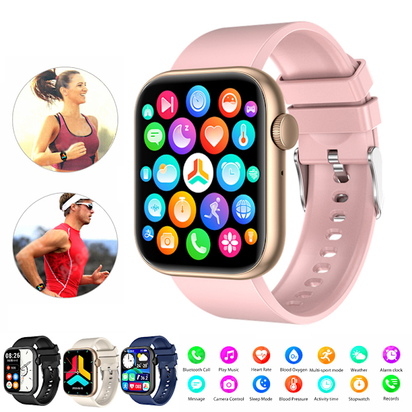Smart Watch til mænd med pulsmåler og fitness tracker - blå-sort