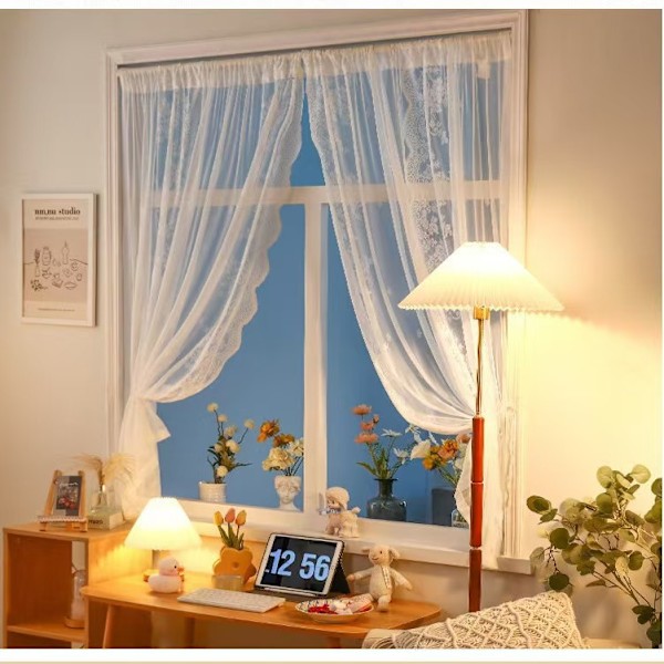 Blonder dørgardin i spiss, hvit koreansk stil 140*220 White Korean 140*220