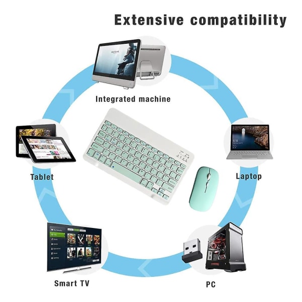 Ladattava Bluetooth-näppäimistö ja -hiiriyhdistelmä Ohut kannettava kompakti langaton hiirisetti Android Windows -tabletille Ipad Ios light green