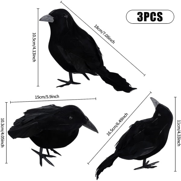 Pakke Halloween Kråker Kunstige Fjærkråker Realistiske Ravner Dekorasjoner Dyrepynt Skummel Svart Fjærkråke Fugl for Halloweenfest