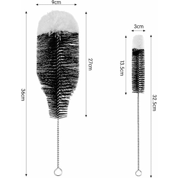 Pakke med 2 flaskebørster, rengjøringsbørster, avansert flaskebørste for glassflasker, termos, babyflasker og kopper.