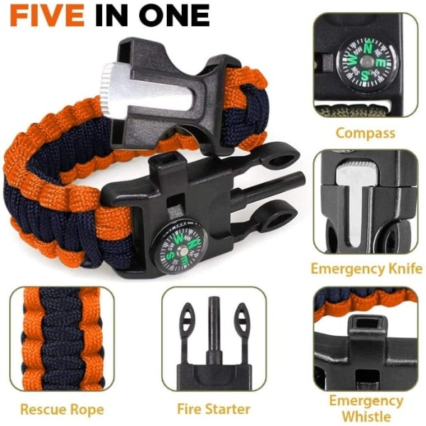 Fem-i-ett multifunktionellt armband för överlevnad och flykt