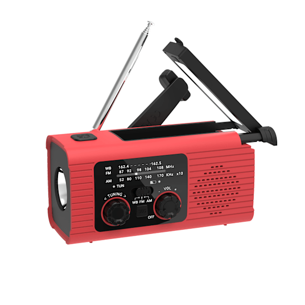 Multifunktionell FMAM solhandvev laddning mobiltelefon nödradio laddning belysning katastrofskydd radio - röd red 4000mah