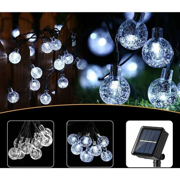 Julelys, 9,5 m, 50 LED, 8 moduser, vanntett, lyssensor, solcelledrevet, hvit