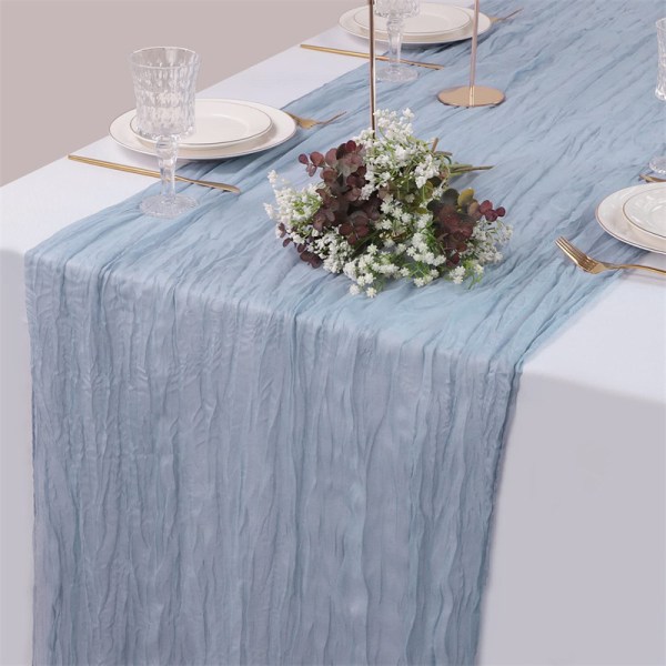 Svensk rynket klædedug bordløber boheme balinesisk dug bordløber landlig bryllupsfest borddekoration flerfarvet New blue gray 90*400