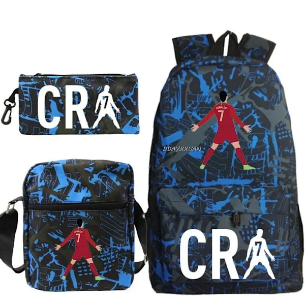 3pcs Fodbold CR7 Rygsæk 3D Print Teenagere Skuldertasker Kvinder Mænd Gymnasieelever Skole tasker Sort 1 Black 1