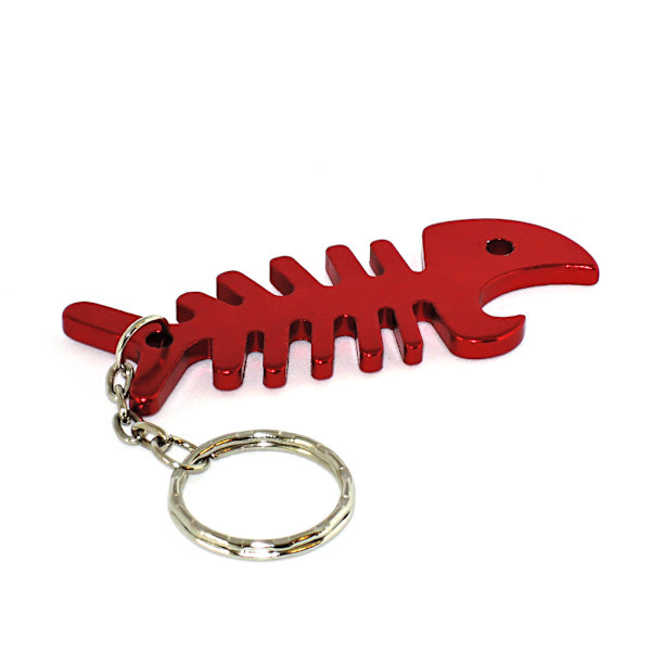 Nøkkelring - Flaskeåpner - Fiskebein - Rød Red