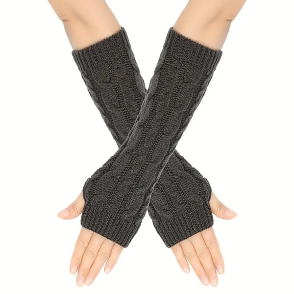 Armvärmare stickade, fingerlösa & långa - Mörkgrå [30cm] - Handledsvärmare Dark grey one size