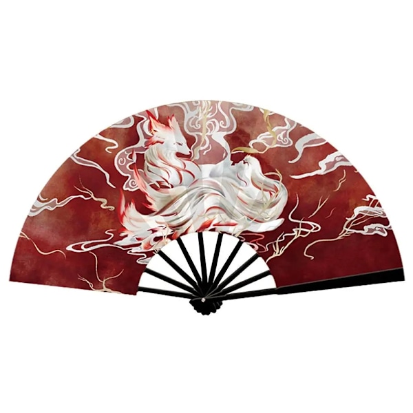 Solfjäder - Stor 30cm [S1] - Kitsune - 9 tailed-fox - Röd/svart Röd