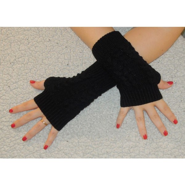 Armvarmere strikket, fingerløs og kort - Mørkegrå [20cm] - Håndtak Dark grey