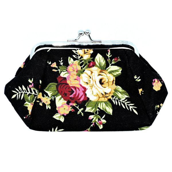 Sort Blomsterprint - Pung [Medium] Black one size