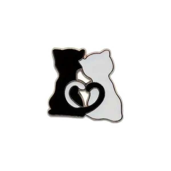Brosch - Pin - Katter - Hjärta - Svart/vit multifärg