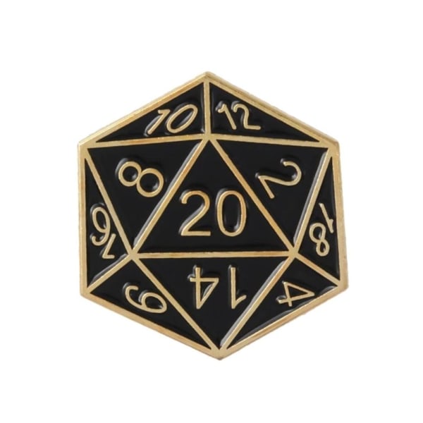 Brosch - Pin - Tärning D20 - Rollspel D&D - Svart/gul Svart