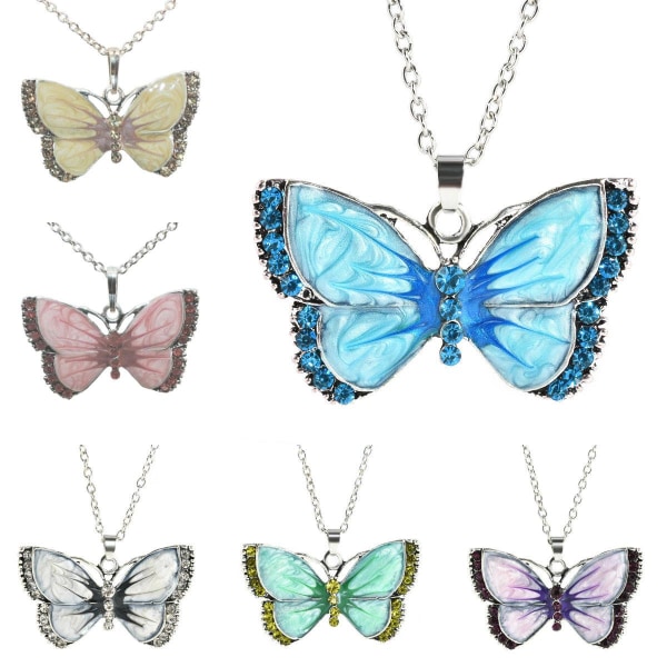 Halskæde - Butterfly - Variant 1 med halskæde Blue Blå 50cm