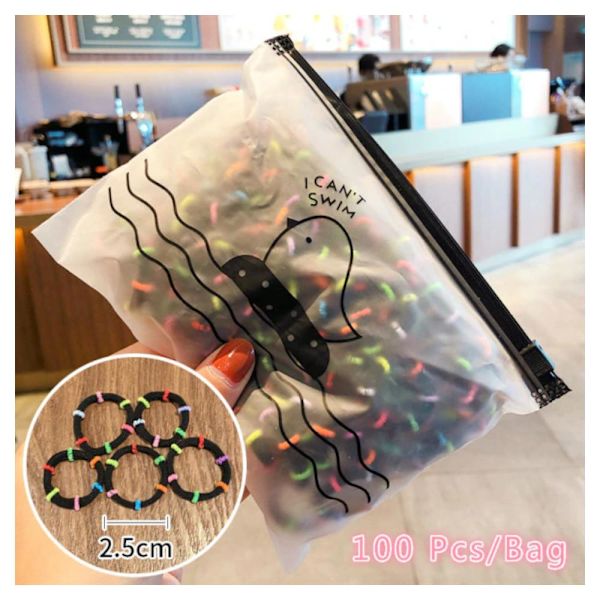 Joustavat hiuslenkit - Hiuspannat - 100 kpl - 25 mm - Musta raidallinen Multicolor
