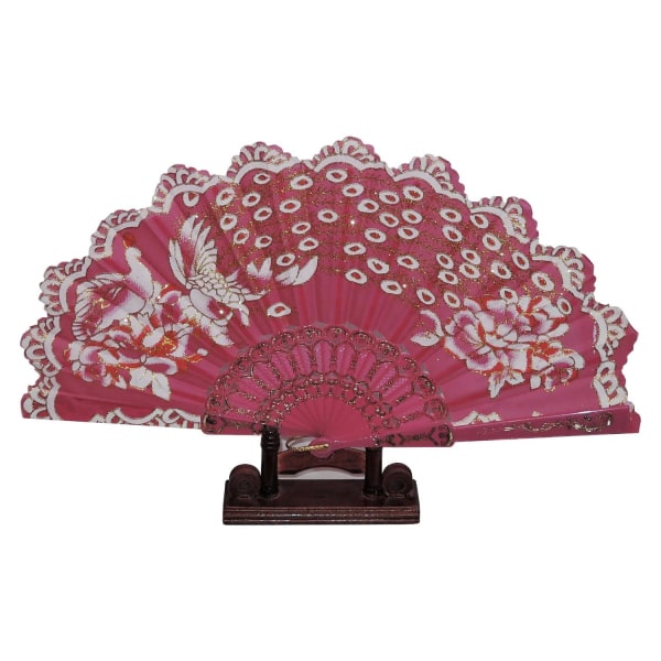 Vifte - Glitter - Påfugl med plastbunn - Roserød Dark pink