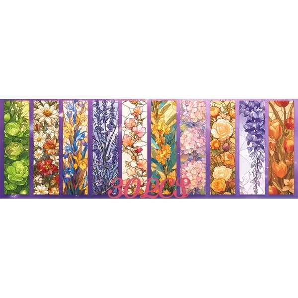 Bogmærker | Blomster | Glasmalerier | 10-pak | Mix 3 Blue Mix 3
