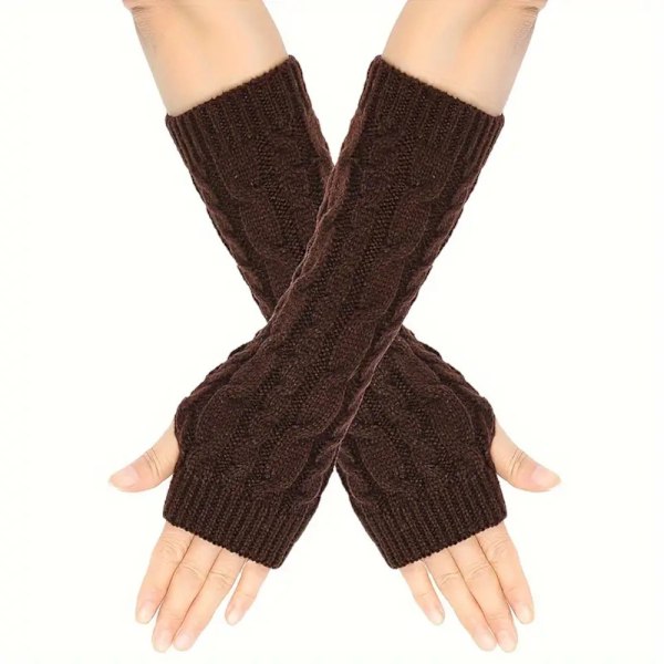 Armvärmare stickade, fingerlösa & långa - Mörkbrun [30cm] - Handledsvärmare Dark brown one size