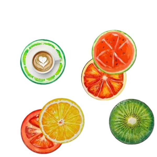 Puiset juoma-alustat - Hedelmäsetti - 10 cm - 6 kpl - Lasinaluset Multicolor