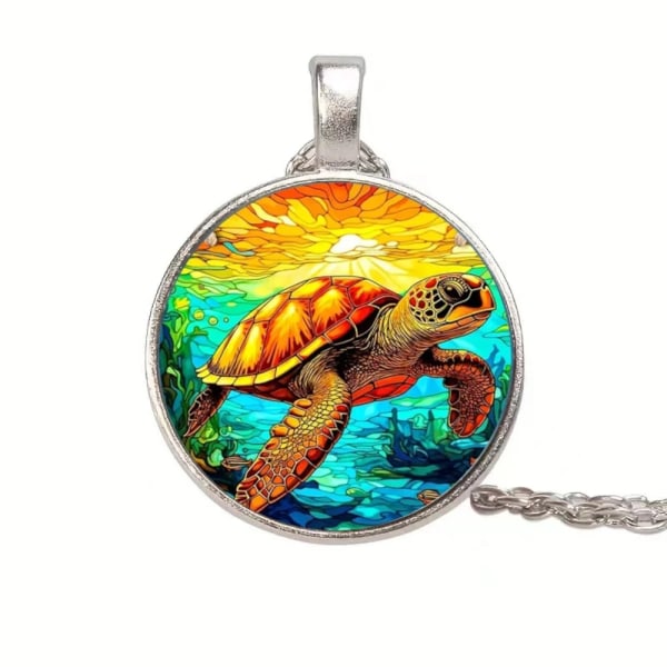Halssmycke i glas med motiv [S7] - Sköldpadda mosaic multifärg