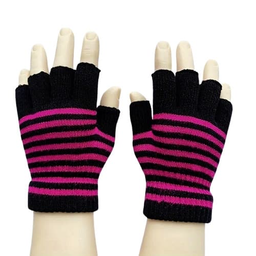 Torgvantar, korta & fingerlösa - Randiga - Rosa Rosa one size