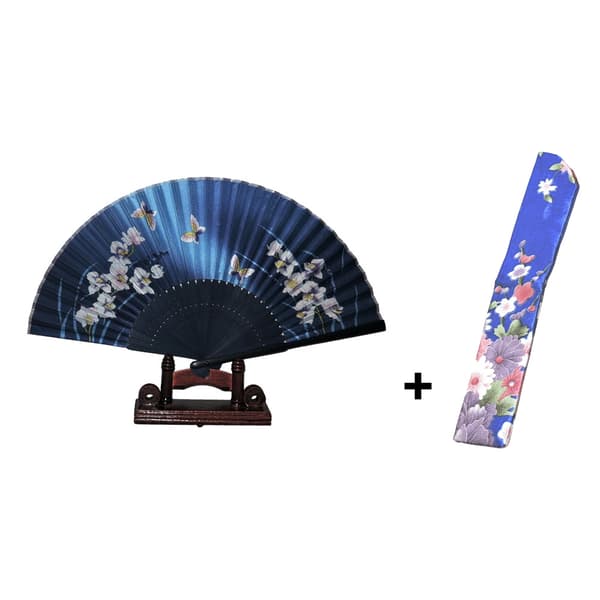 Vifte - Sommerfugler med blomster [M5] med etui - Blå Blue