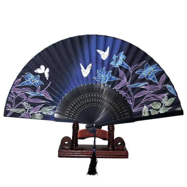 Vifte - Sommerfugler med blomster [M4] - Mørkeblå lilje Dark blue