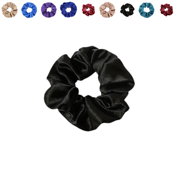 Hårsnodd - Scrunchie - Satin - 9cm - Flera färgval Svart
