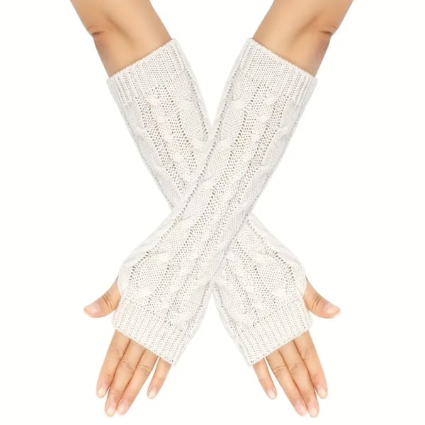 Armvärmare stickade, fingerlösa & långa - Vit [30cm] - Handledsvärmare White one size